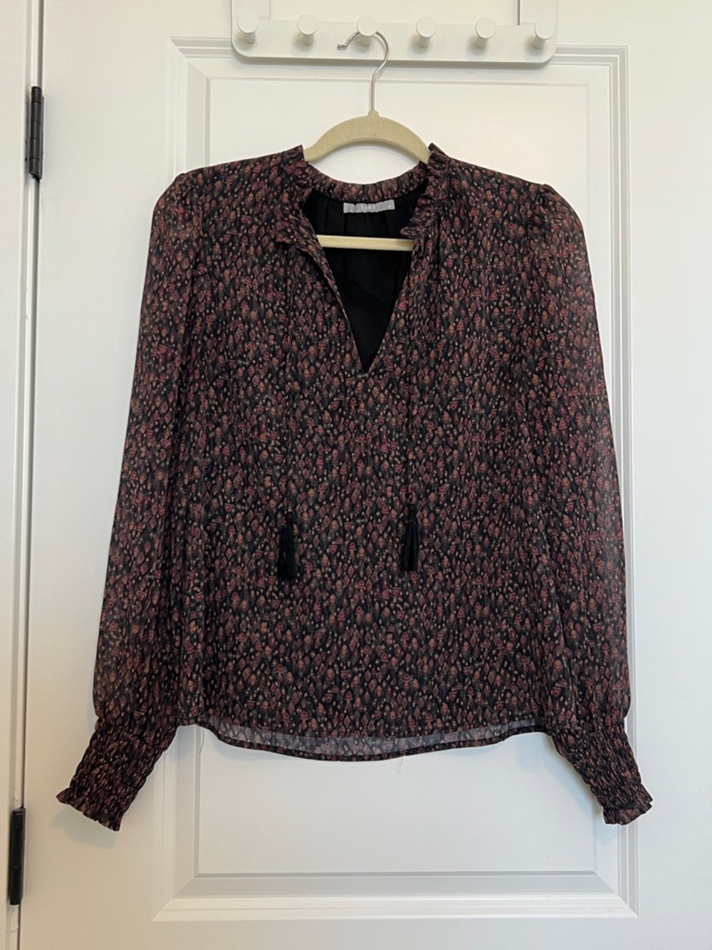 Tart Black Floral Tie-Neck Long Sleeve Blouse